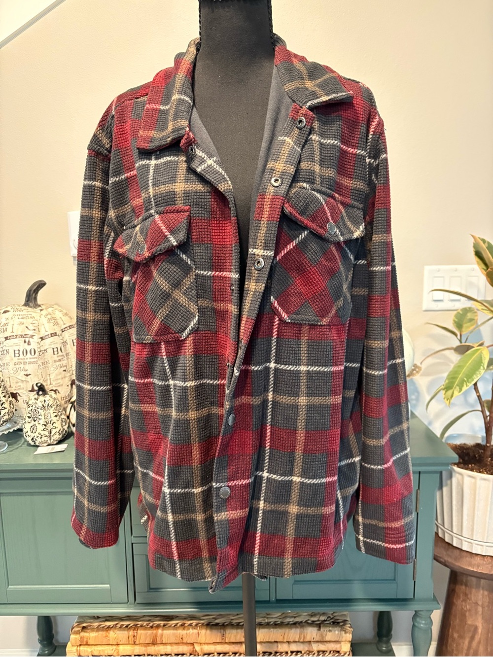 Women's Red & Gray Plaid Teddy Jacket